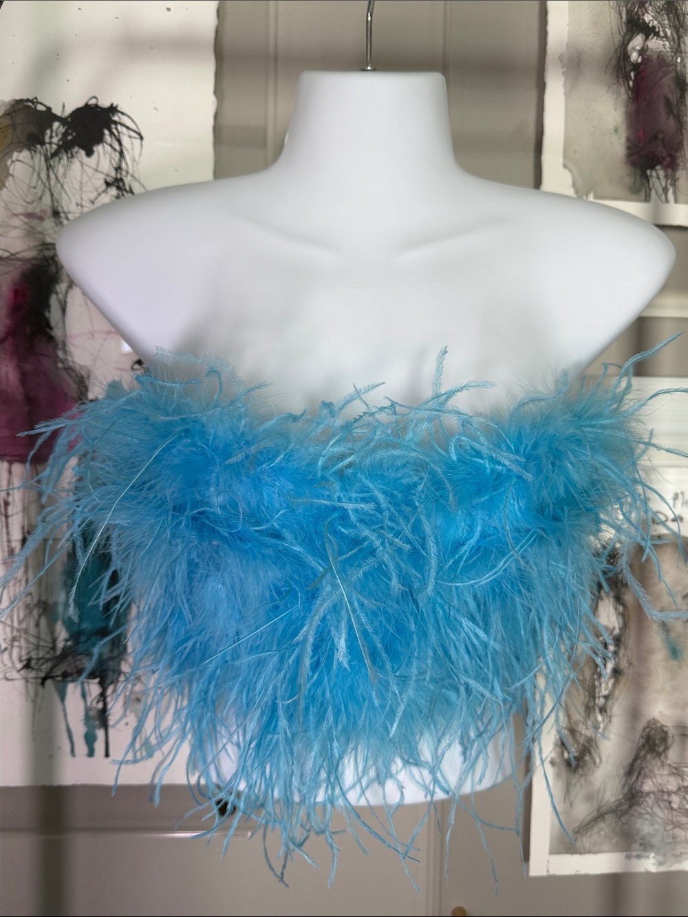 Asalia Feathered Top Blue - Fashion Nova Luxe